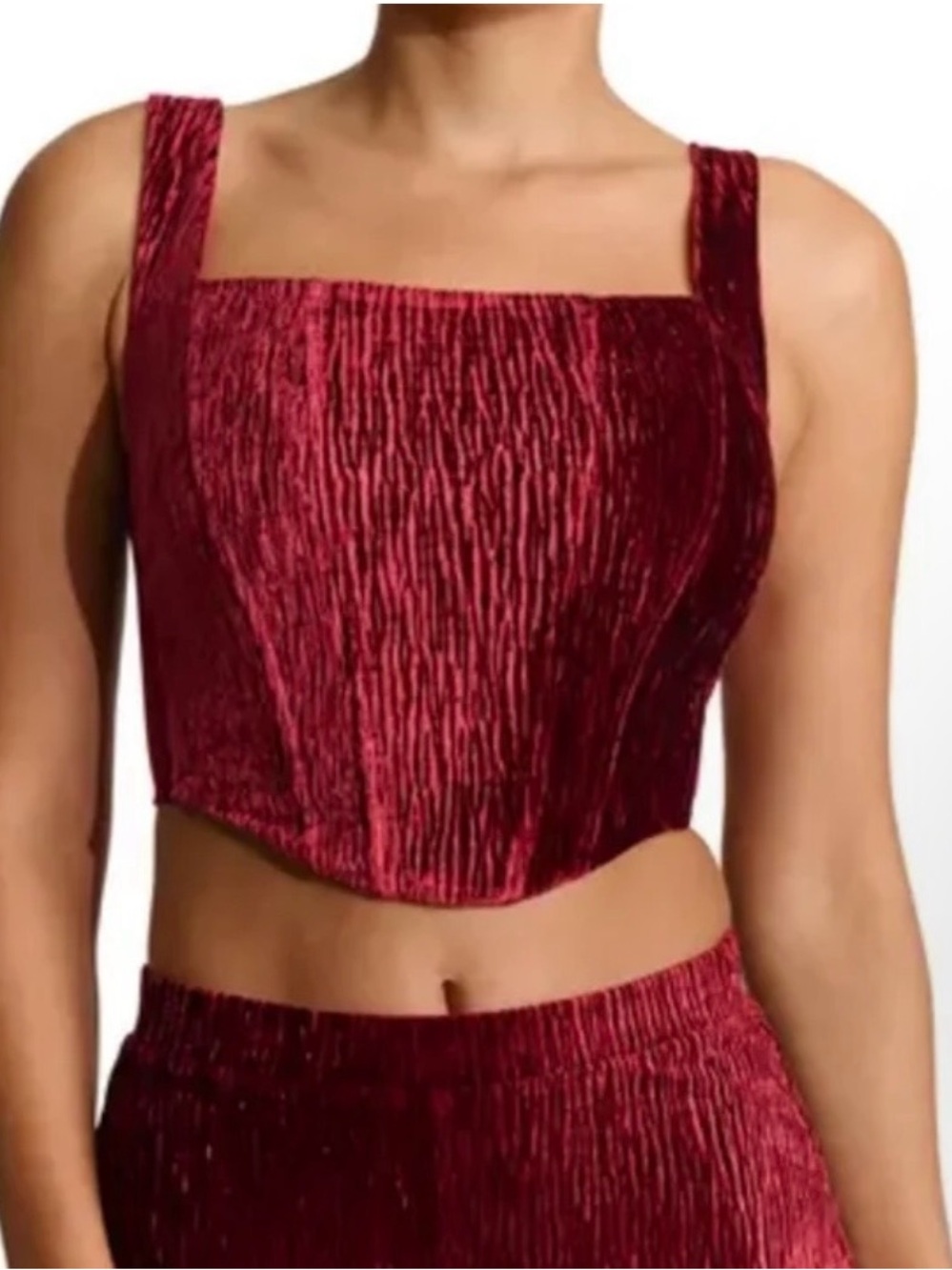 Naked Wardrobe Burgundy Crushed Velvet Corset Crop Top XS NWT